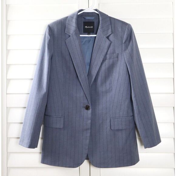 MADEWELL J.Crew $178 Blue Pin Striped Structured Blazer Jacket Top Size 4 - Picture 5 of 6